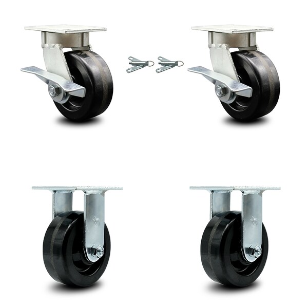 Service Caster 5 Inch Kingpinless Phenolic Wheel Caster Swivel Locks 2 Rigid SCC, 2PK SCC-KP30S520-PHR-BSL-2-R-2 - main